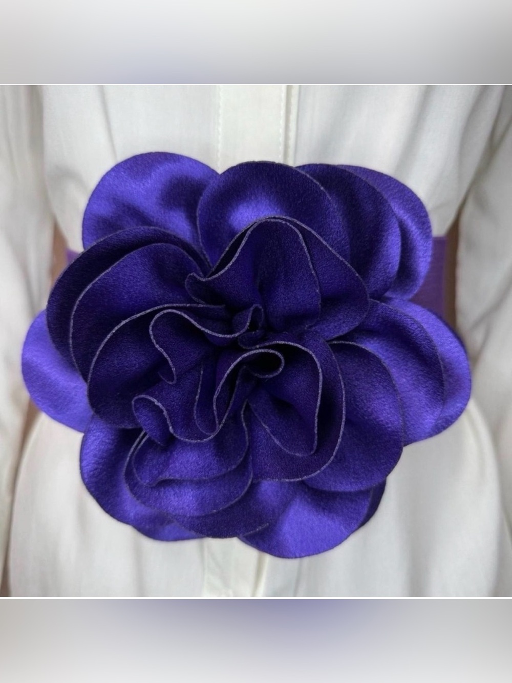 Purple statement satin flower wide elastic waistband belt